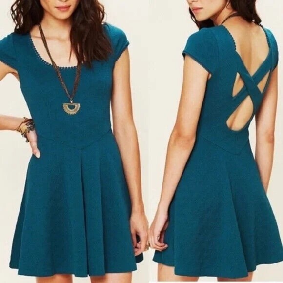 Free People Dresses & Skirts - Free People Teal Fit n Flare Show Me Your Back Dress XS Above Knee